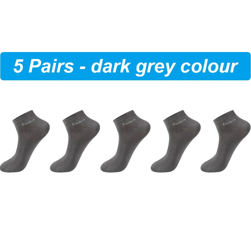 New 5Pairs High Qualty Men Bamboo Fiber Socks Short Summer Breatheable Anti-Bacterial Man Ankle Socks Busines Plus size EU38-46