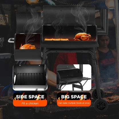 43 Inch Charcoal BBQ Grill with Offset Smoker, Portable Outdoor Camping Grill for 6-10 People, Patio Backyard Picnic