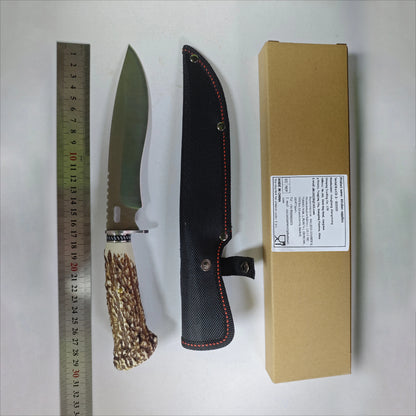 Kitchen Outdoor Multi-purpose Knife with Imitation Angular Handle , Stainless Steel Hunting Knife with Nylon Knife Sheath