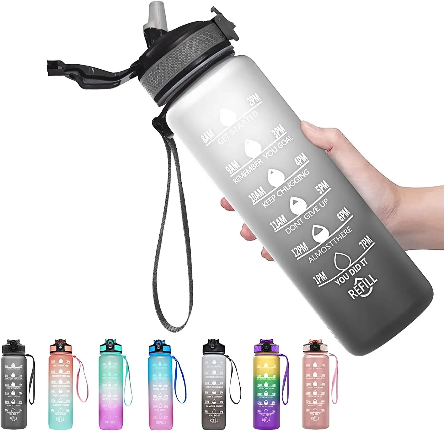 1L Sports Water Bottle Straw Cup 1 Litro with Time Maker Leak-Proof Free Frosted Cup For Outdoor Sports Drinking Bottle