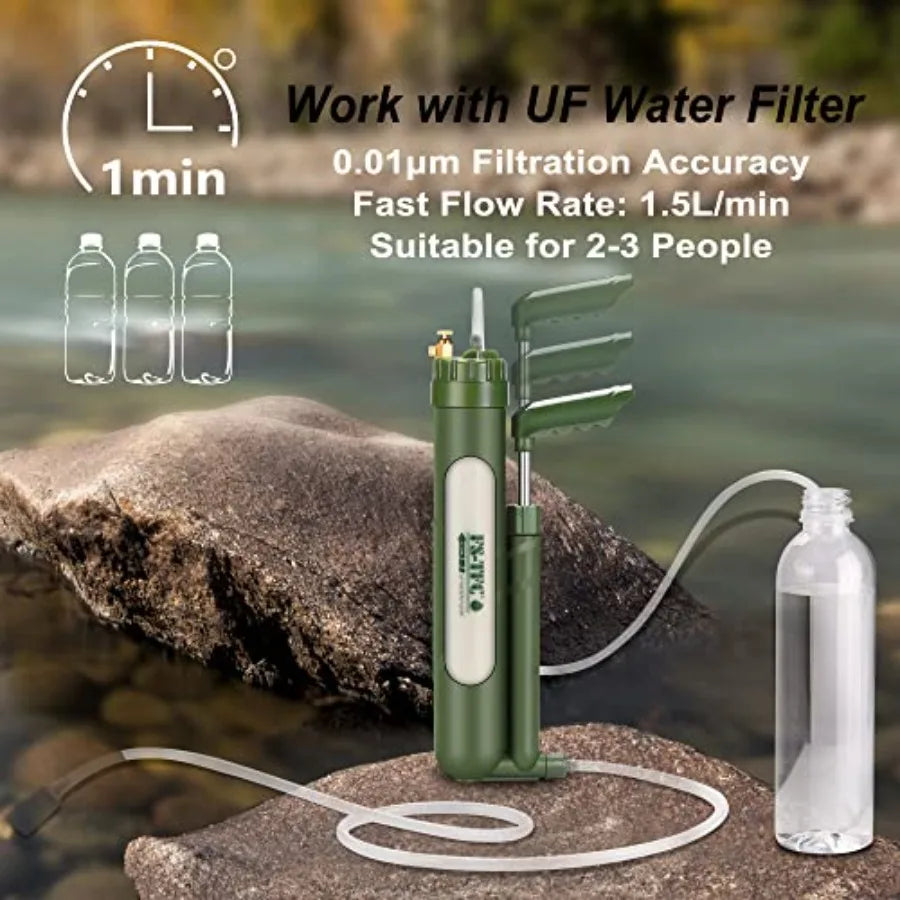 Portable Water Filter Survival Gear High Precision and Large Flow Optional 2 in 1 Water Purification for Hiking Camping Travel