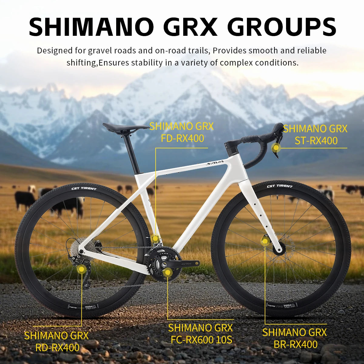SAVA R21 Gelaro S6/S4 Gravel Bike, All-Terrain Off-Road Bike, 700C Carbon Fiber Frame and GRX 11/GRX 20Speed Gearset bicycle