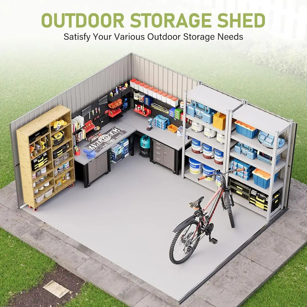 10 x 12 Outdoor Storage Shed with Lockable Door and 2 Windows, Grey/White for Garden and Patio Use
