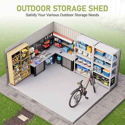 10 x 12 Outdoor Storage Shed with Lockable Door and 2 Windows, Grey/White for Garden and Patio Use