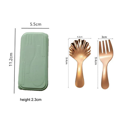 2-piece Mini Portable Spoon and Fork Cutlery Set Stainless Steel Outdoor Camping Lunch Hiking Cooking Utensils