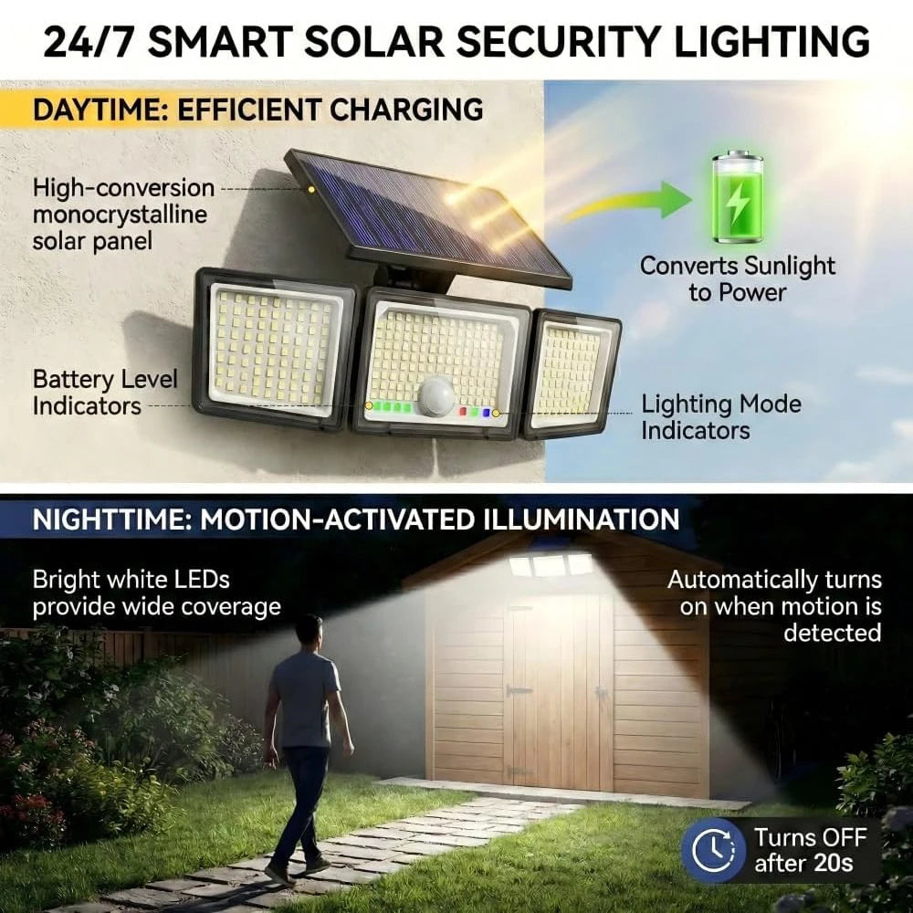 Solar Outdoor Light Motion Sensor, 3500LM 286 LED Security Flood Lights with Visual Battery&Mode Display, 3 Lighting Modes, IP65