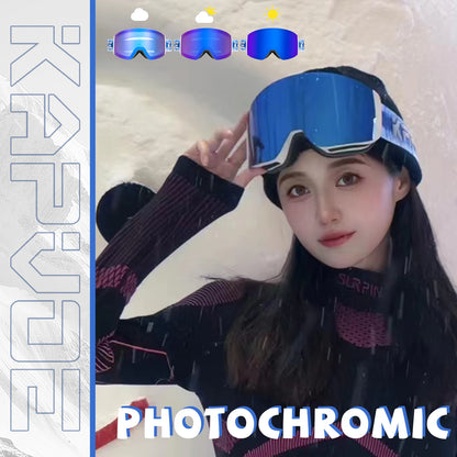 KAPVOE Photochromic Ski Goggles Snowboard OTG Snow Glasses Magnetic Lens Men Women UV400 Double Layers Lens Anti Fog Skating