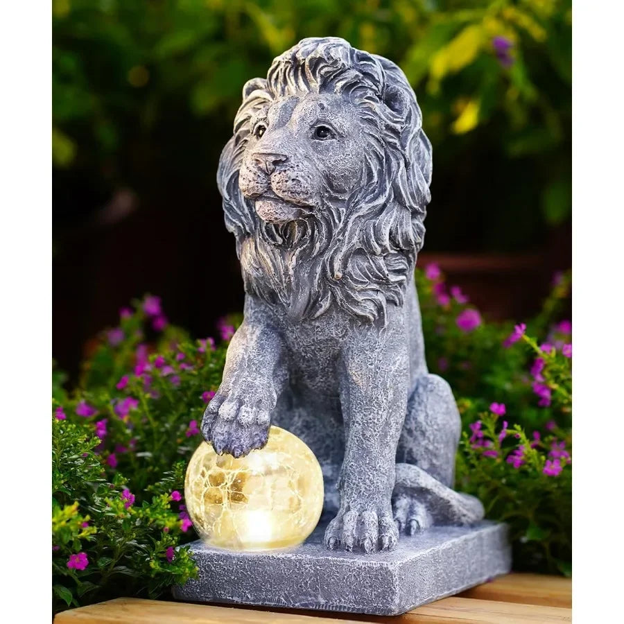 Guardian Lion Garden Statue with Ball Lights