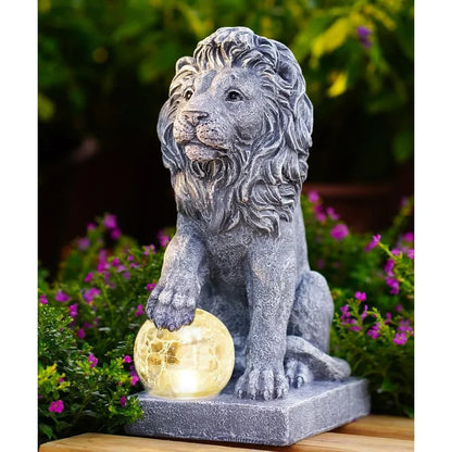 Guardian Lion Garden Statue with Ball Lights