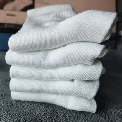 5/10 Pairs of Autumn and Winter Male Mid Length Socks, White Anti Odor, Sweat Absorbing, Breathable Men's Sports Sock
