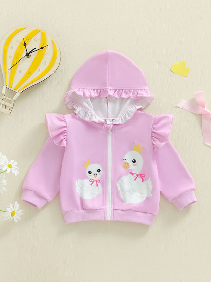 Stylish Toddler Girls Coat Chic Floral Print Long Sleeve Hooded Jacket Warm Outwear Autumn Clothing for Kids