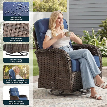 6-Inch Cushioned Patio Furniture Set with Ottoman, Swivel Rocker Chairs and Side Table, Ideal for Deck, Porch, Garden, Balcony,