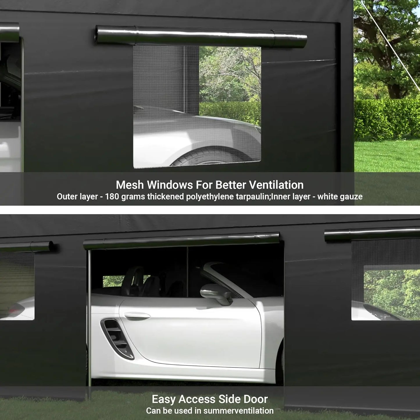 Carport, 12x20 FT Heavy Duty Carport, Portable Garage with Roll-Up Windows & Side-Opening Door, Car Canopy, Customized