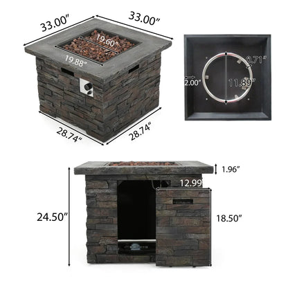 33" Square Outdoor Propane Fire Pit Table 40000 BTU MgO Fireplace Heater for Patio Backyard Deck Garden Yard