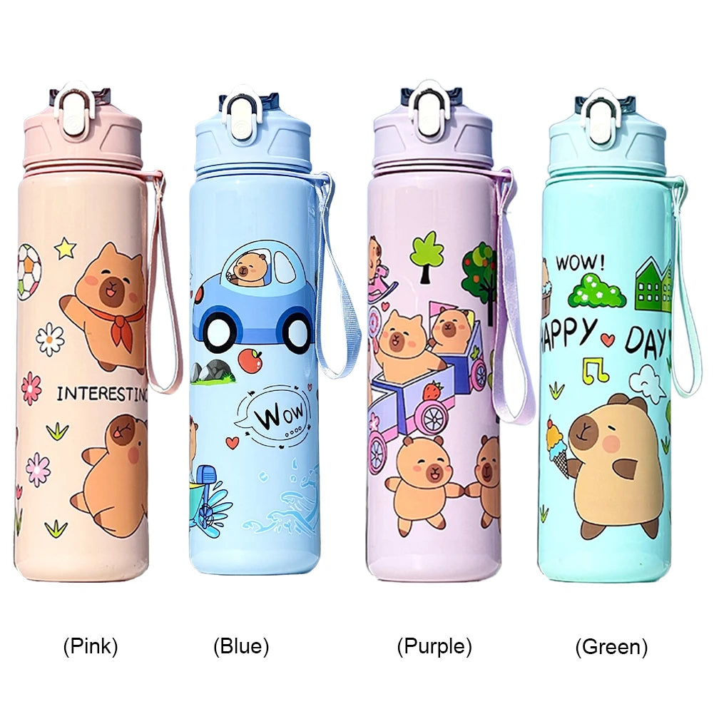 700ml Capybara Cute Water Cup with Straw & Handle Portable Drinking Bottle Kawaii Water Bottle for Boys Girls Daily Use