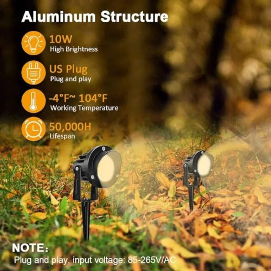 120V LED Landscape Lights 10W 120V Outdoor Landscape Lighting with Ground Spike 3000K Warm White IP65 Waterproof Outdoor Spotli