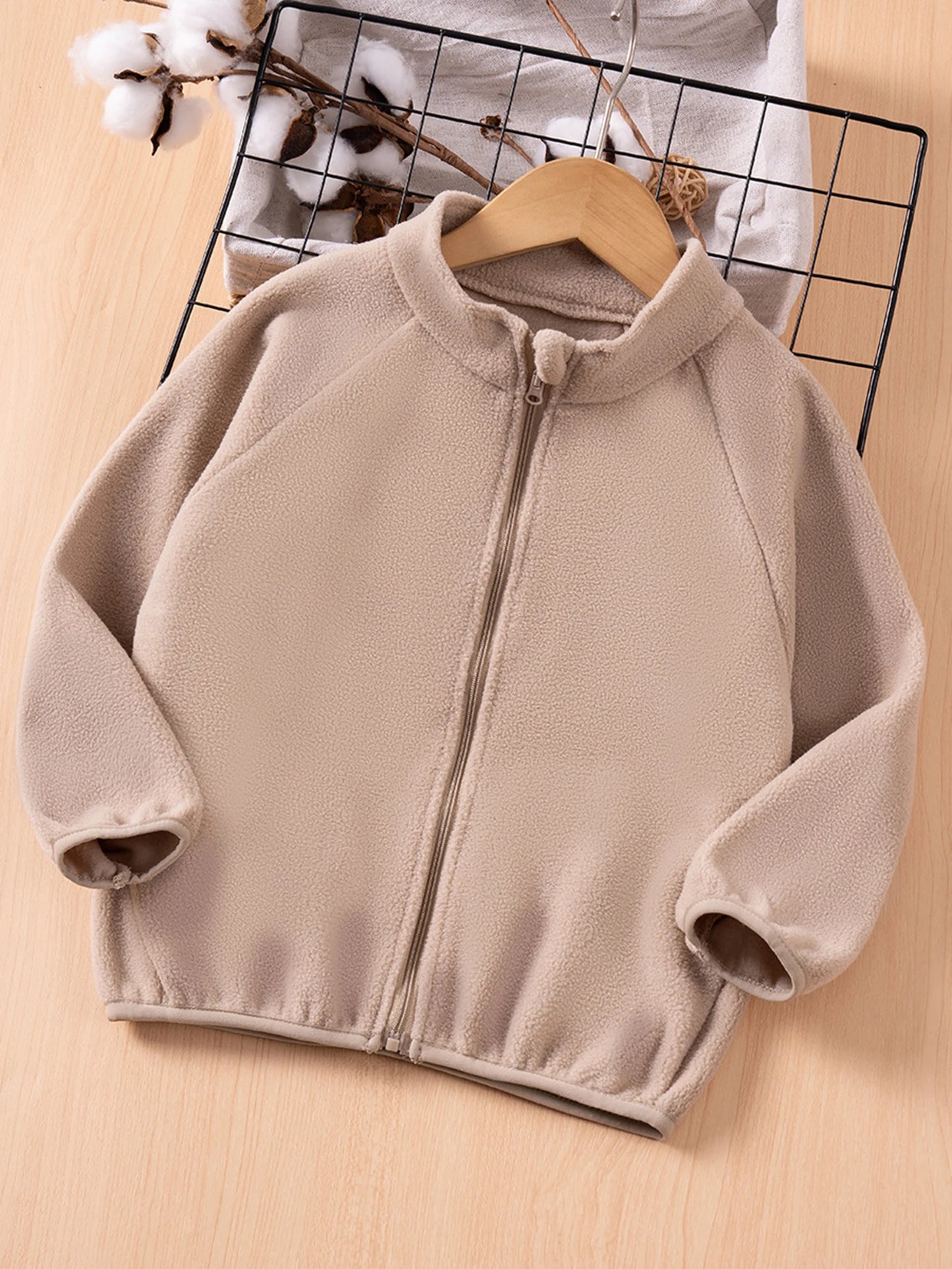 Girls Winter Warm Fleece Jacket with Zipper Closure and Stand Collar Solid Color Long Sleeve Coat for Toddlers