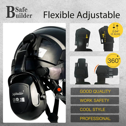 Industrial Safety Helmet with Visor and Ear Muffs, Vented Hard Hat for Construction Work Head Protection ANSI Compliant