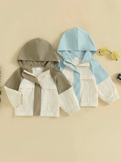 Infant Hooded Jacket with Front Pockets and Zipper Closure Long Sleeve Coat in Vibrant Colors for Year-Round Wear