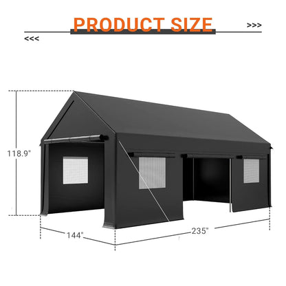 Carport, 12x20 FT Heavy Duty Carport, Portable Garage with Roll-Up Windows & Side-Opening Door, Car Canopy, Customized