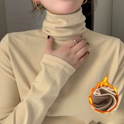 Women's Thermal Underwear High Collar Autumn Winter Thickening Solid Soft Long-sleeved T-shirt Pile Collar Warmer Tops For Women