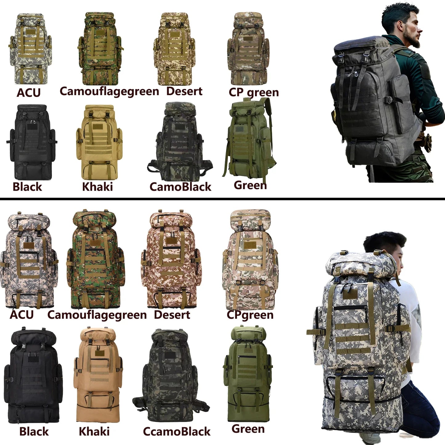 80L/100L  Mountaineering Bag Climb Bag Tactical Backpacks Large Backpack Outdoors Hiking Camping Travel Bags