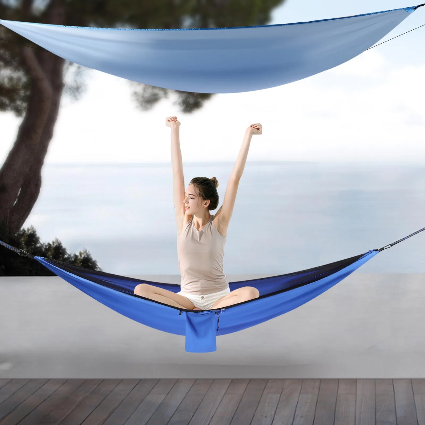 Hammocks with Mosquito Net Tent Rain Fly Tarp Hammock for Backpacking and Travel   Outdoor Leisure Set Blue Camping Tarp Hammock