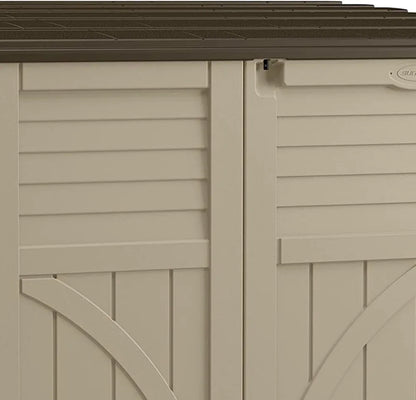 Horizontal Shed, Compact Outdoor Storage System, 34 Cu. Ft. Capacity, Sand & Slate - Lockable Multi-Wall Resin Organizer
