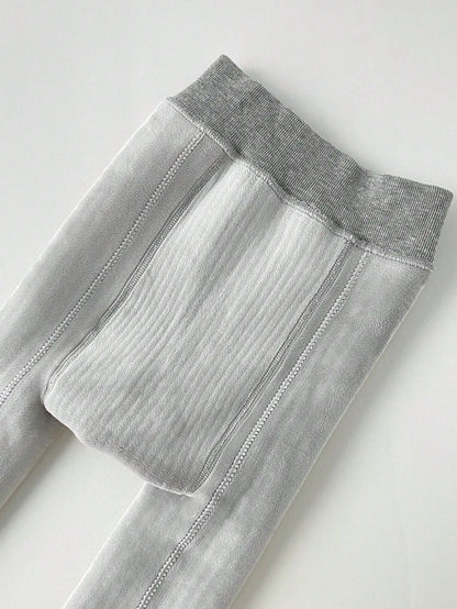 Warm Thermal Lined Stirrup Tights for Toddler Girls, Winter Ribbed Leggings with Soft Fleece Interior