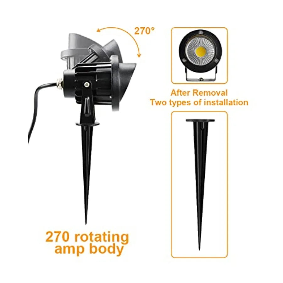 120V LED Landscape Lights 10W 120V Outdoor Landscape Lighting with Ground Spike 3000K Warm White IP65 Waterproof Outdoor Spotli