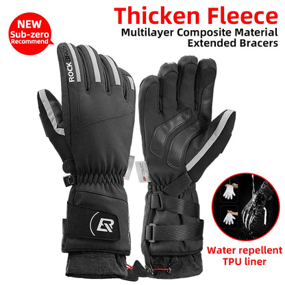 ROCKBROS Winter Gloves Motorcycle Waterproof Fleece Thermal Gloves Snowboard Snowmobile Gloves Men Women Snow Cycling Gloves