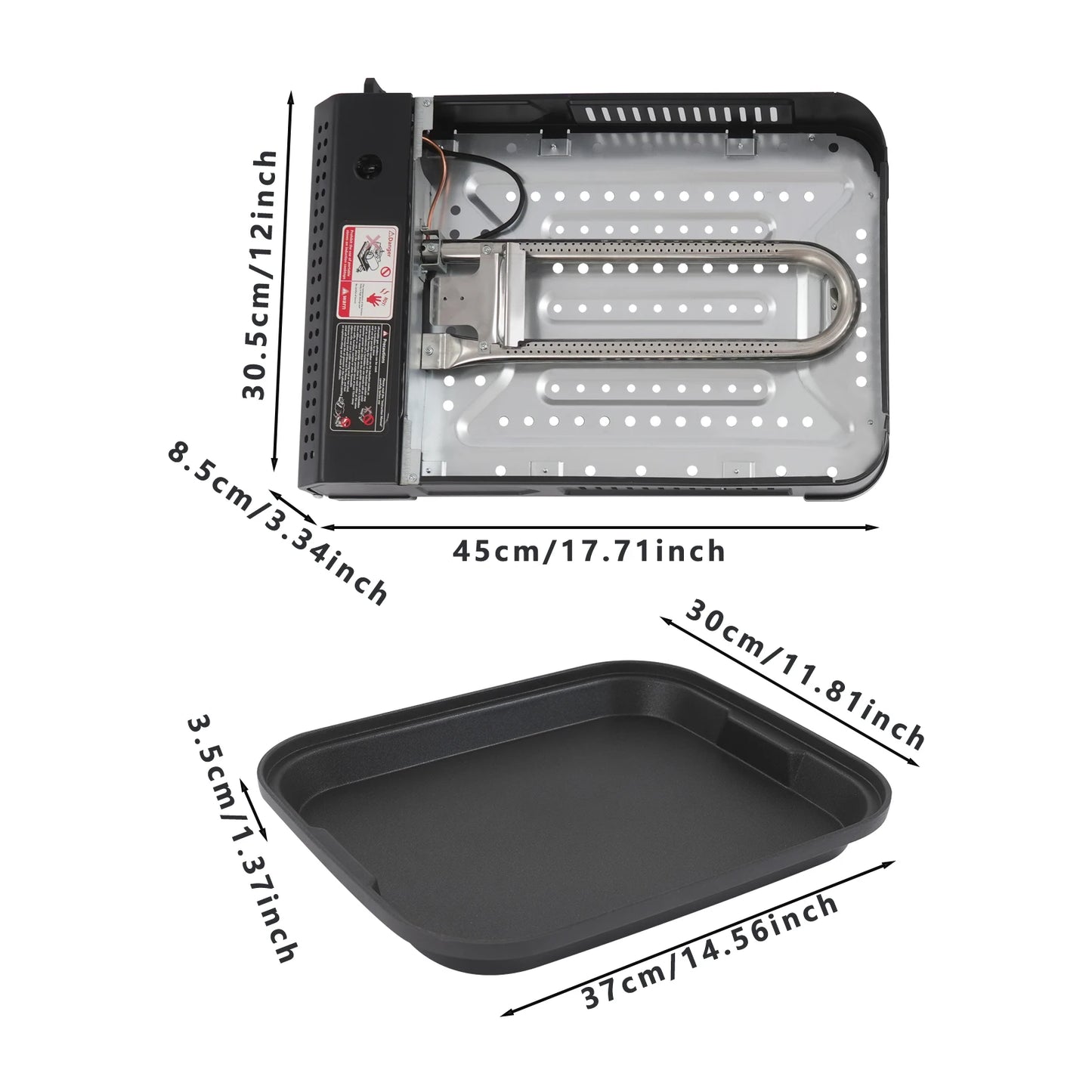 2.1KW Portable SStainless Steel Barbecue Grill with Baking Tray Lid Suitable for Outdoor Camping Picnicking and Grilling