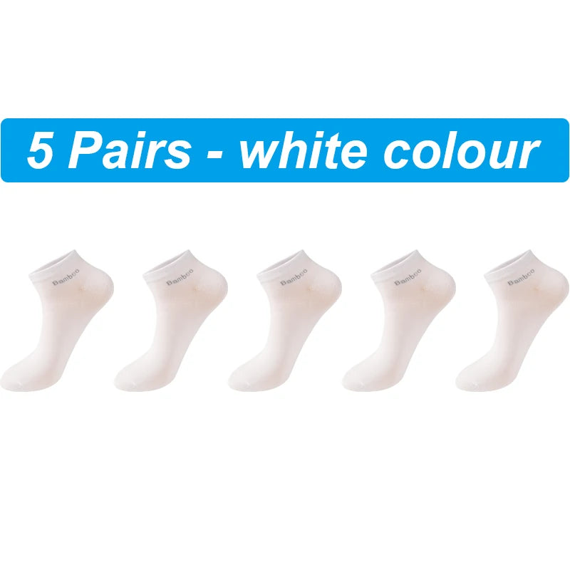New 5Pairs High Qualty Men Bamboo Fiber Socks Short Summer Breatheable Anti-Bacterial Man Ankle Socks Busines Plus size EU38-46