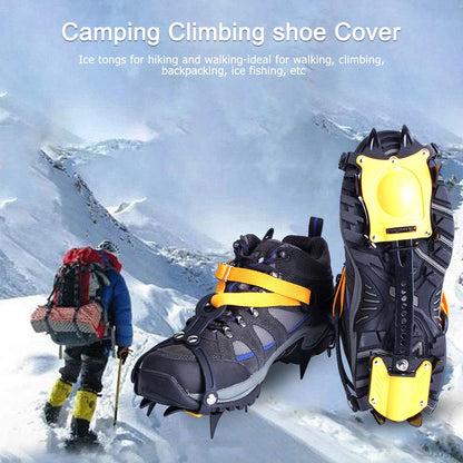 1 Pair Ice Crampons Stainless Steel 10 Teeth Mountaineering Cleats Adjustable with Carry Bag for Hiking Climbing Fishing Jogging