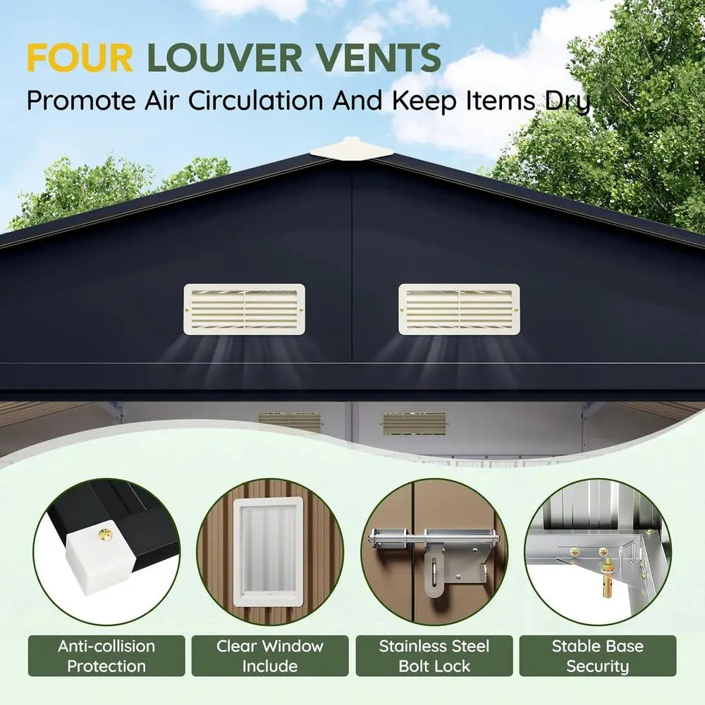 10x12 Metal Utility Shed with Lockable Door, Windows, and Floor for Outdoor Storage