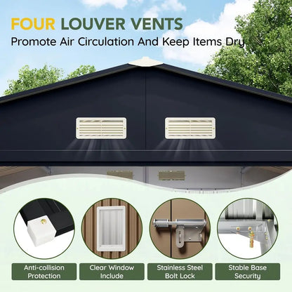 10x12 Metal Utility Shed with Lockable Door, Windows, and Floor for Outdoor Storage