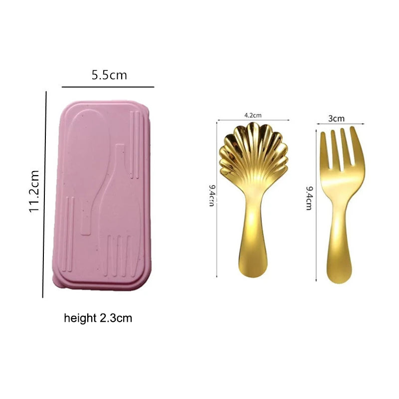 2-piece Mini Portable Spoon and Fork Cutlery Set Stainless Steel Outdoor Camping Lunch Hiking Cooking Utensils
