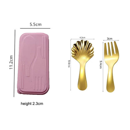 2-piece Mini Portable Spoon and Fork Cutlery Set Stainless Steel Outdoor Camping Lunch Hiking Cooking Utensils