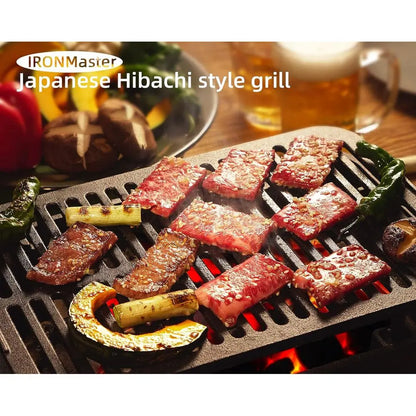 Compact Outdoor Charcoal Grill, Pre-Seasoned Cast Iron, Portable Yakitori Grill for Camping, Adjustable Air Control, Ideal for 2