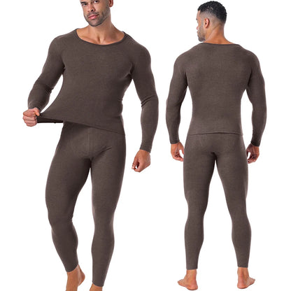 Set of 2 Thermal Underwear Suit Mens Plus Size Long Johns Fleece Lined Keep Warm Undershirts Cold weather Bottoming Shirt Suits