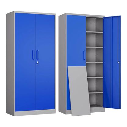 Metal Garage Storage Cabinet with 2 Doors and 5 Adjustable Shelves - 71" Steel Lockable File Cabinet, Customized
