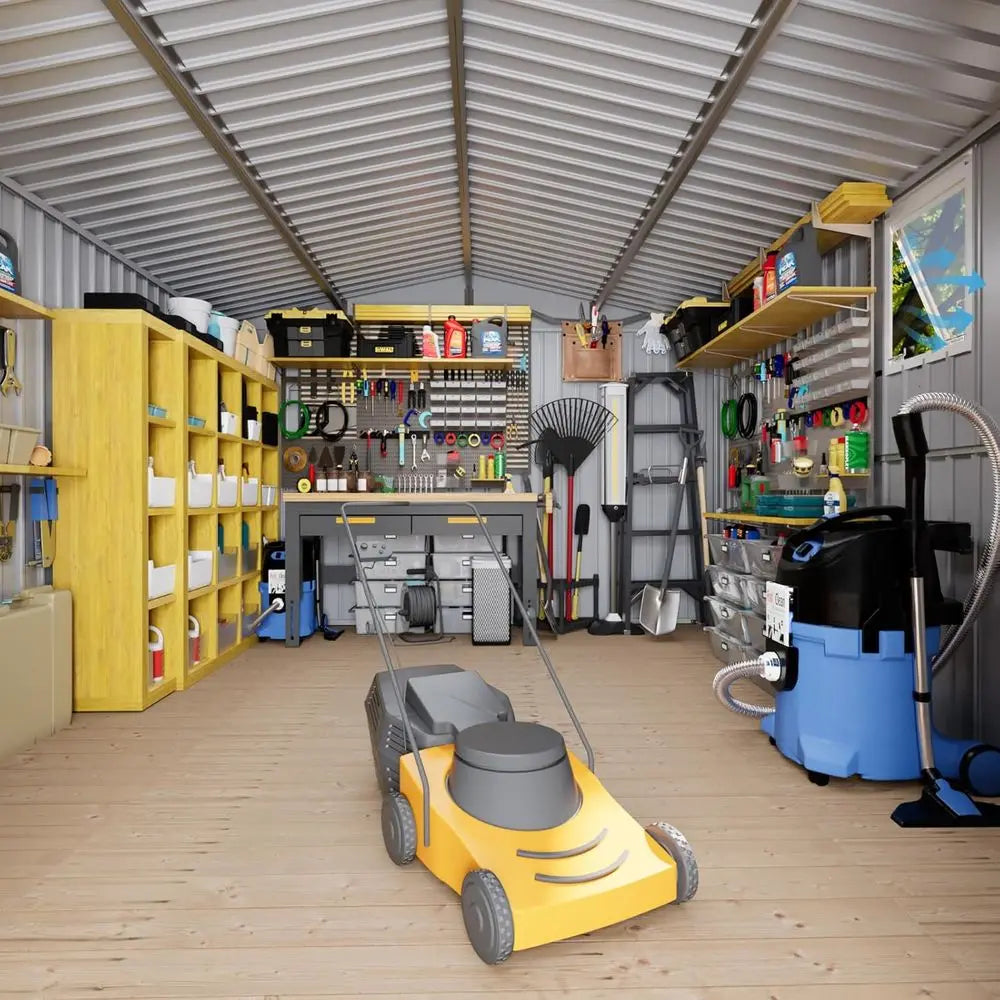 10x8 Outdoor Metal Storage Shed with Lockable Door and Vented Window for Garden Tools and Waterproof Backyard Storage