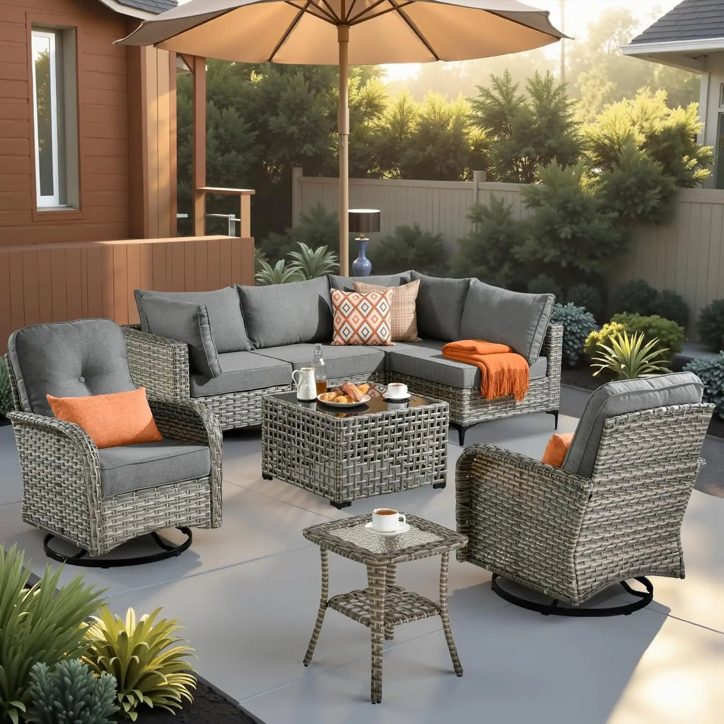 Outdoor Sectional Patio Furniture Set,8 Pieces Wicker Conversation Sets L Shaped Couch,Out Door Sofa Outside, Customized