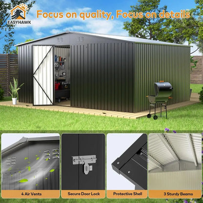 Durable Metal Outdoor Storage Shed with Door and Lock for Garden Tools, Bikes, and Lawn Equipment