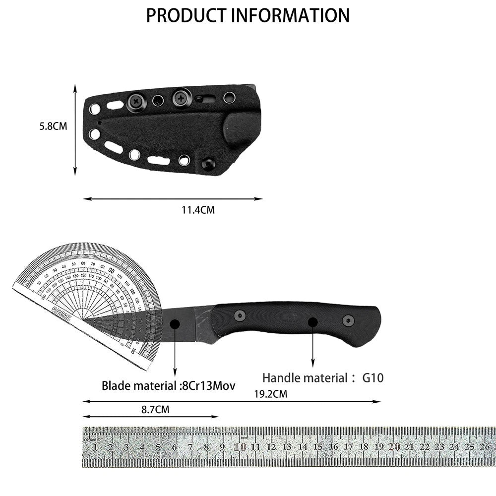 Blackfoot 2.0 Fixed Blade Knife with G10 Handle, Tactical Survival Knife, Perfect Gift for Men, Outdoor Camping Hunting EDC Tool