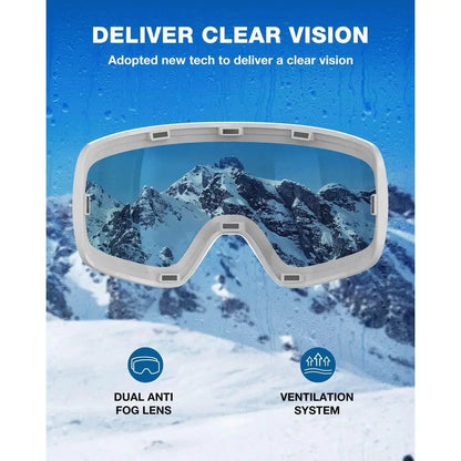 Ski Goggles with 100% OTG Compatibility, Detachable Lens, Suitable for Men and Women