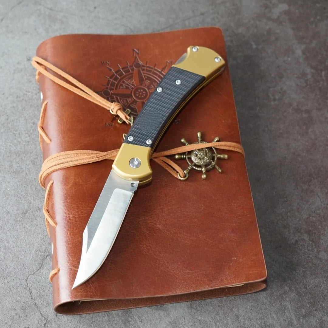 Golden G10 handle +D2 steel folding knife, fixed combat knife, outdoor portable knife, high hardness and wear resistance, gifts