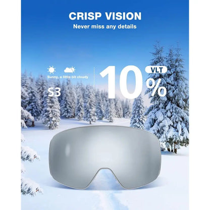 Ski Goggles with 100% OTG Compatibility, Detachable Lens, Suitable for Men and Women
