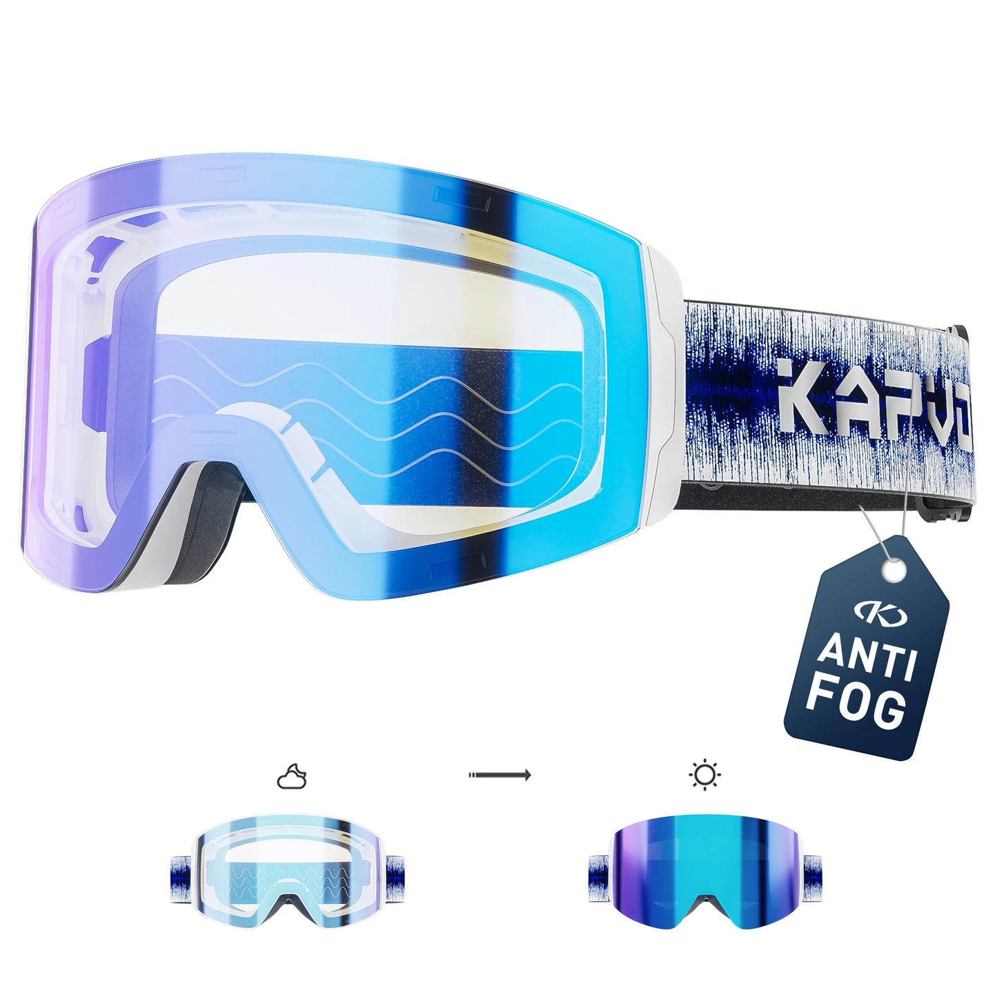KAPVOE New Photochromic Ski Goggles Snowboard OTG Snow Glasses Magnetic Lens Men Women UV400 Double Layers Lens Anti Fog Skating