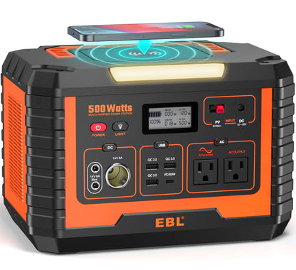 EBL Portable Power Station 500 110V/500W Solar Generator 519.4Wh Backup Lithium Battery for Outdoor Camping Home Emergency
